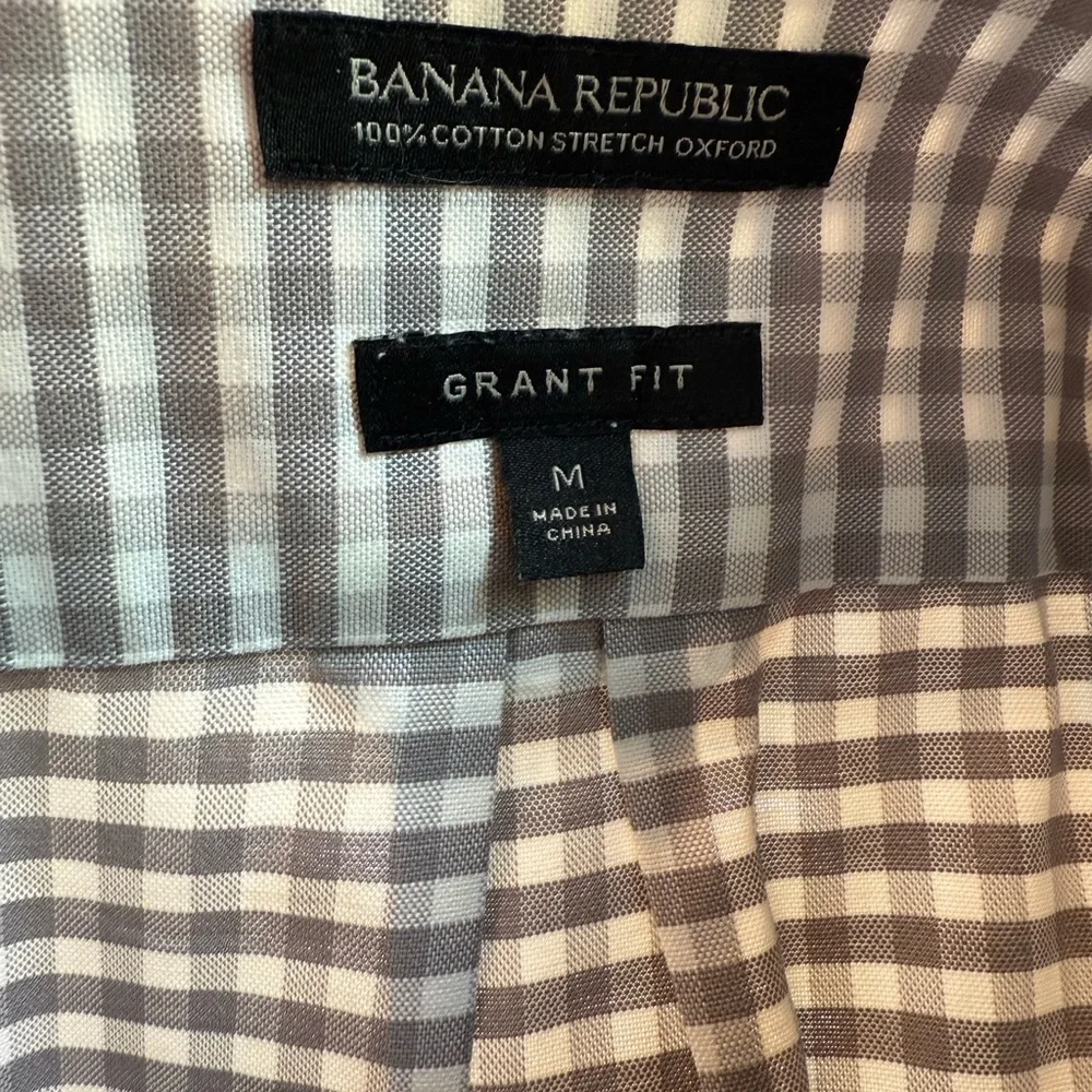 Banana Republic stretch Grey and White Gingham Dress Shirt